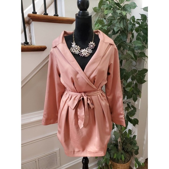 HOUSE OF CB LONDON Women Pink Polyester Wrap V Neck Knee Length Dress Small - Picture 1 of 14